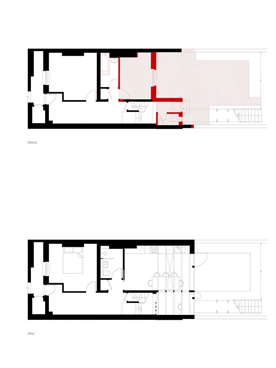 AFL_House-for-a-Stationer_Drawing-Plan_Caption-Lower-Ground-Before-_-After