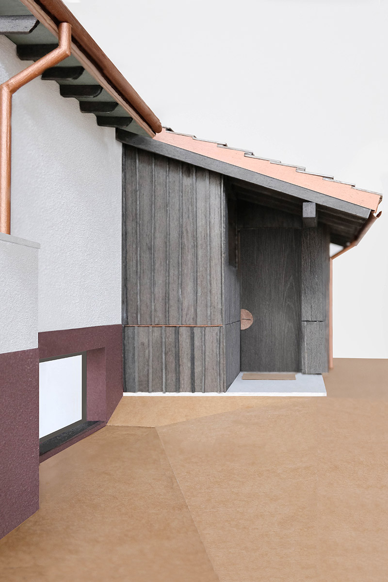 Conversion-of-a-workers-villa_Model_East-facade-and-entrance
